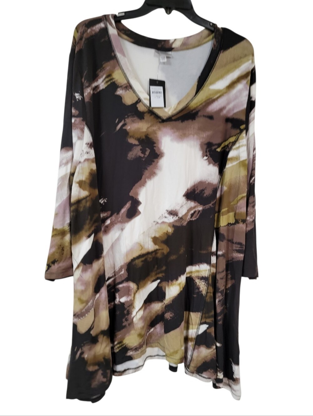 Avenue Tunic Brown and Black Tie-Dye Neckline Size 30/32 NWT!